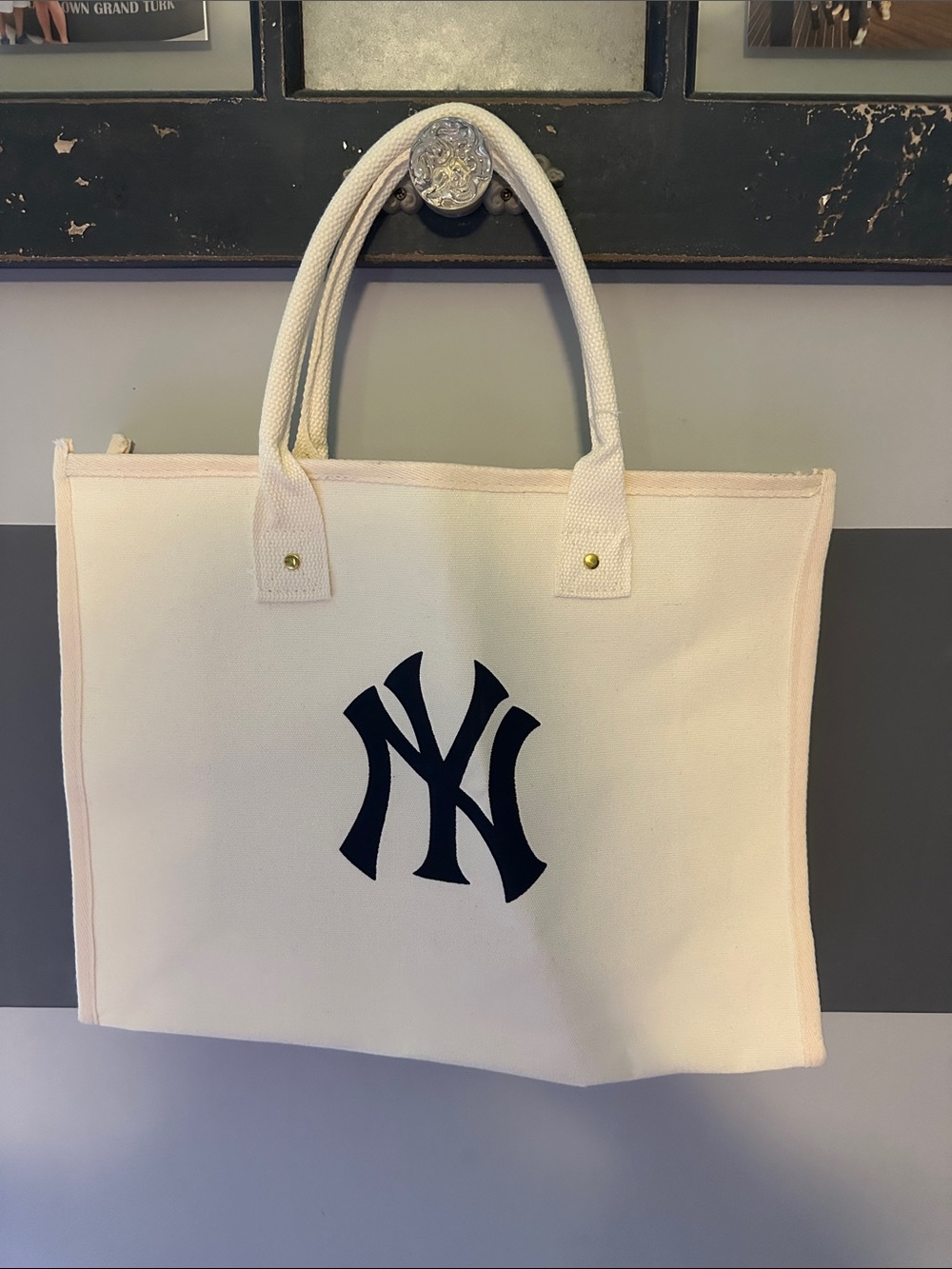 Canvas Tote Bag with Navy New York Yankees Logo -